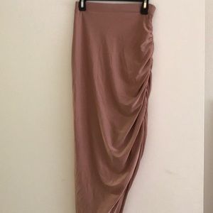 Missguided Ruched Side Slit Slinky Midi Skirt Rose